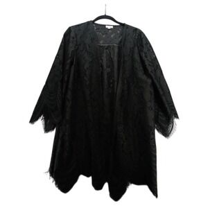 Love Fire Shaw Large Kimono Black Top Open Lace Sheer Boho Peasant Cover up Goth